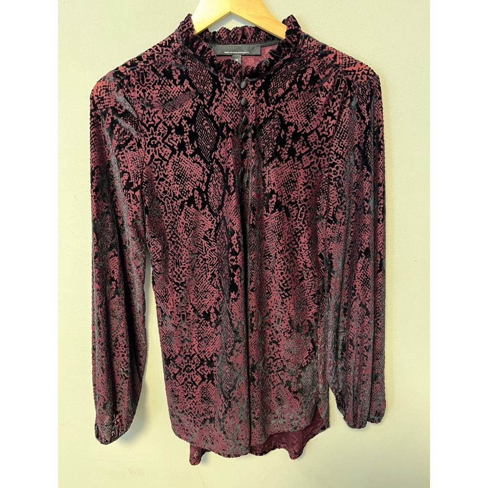 White House Black Market Blouse Womens M Burgundy Pre-owned Velvet Snake Print